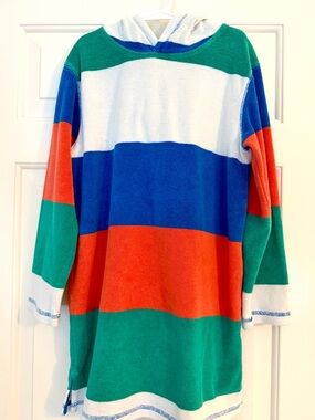Ina Kids Hooded Swim Coverup in Green, Blue, White, and Orange Stripe